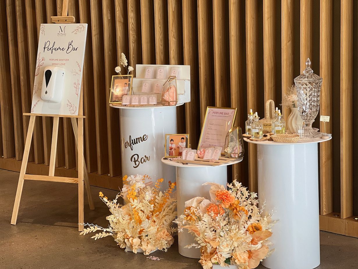 Wedding perfume hand sanitisers with couple's names