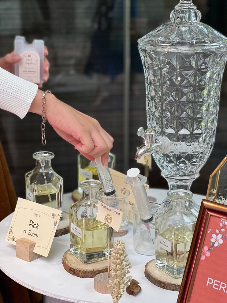 Perfume Bar with dried floral arrangements