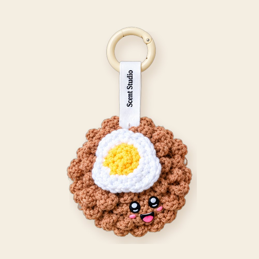 Maggie Goreng plush toy keychain, included with the Scent Studio Maggie Goreng perfume