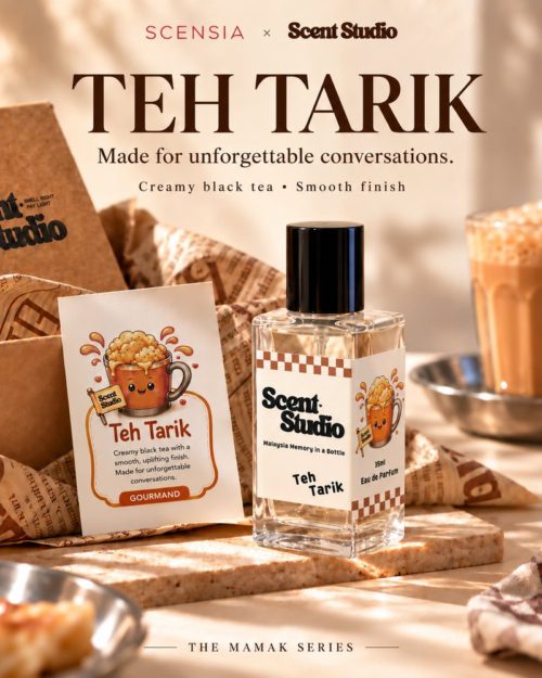 Scent Studio Teh Tarik perfume, Mamak Series by SCENSIA, inspired by Malaysia's famous pulled milk tea, teh tarik